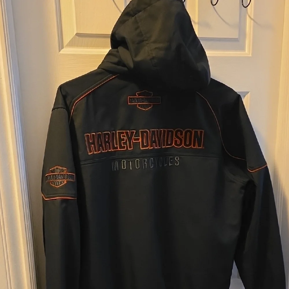 Mens Harley-Davidson Black Jacket with Orange Piping - Picture 2 of 7